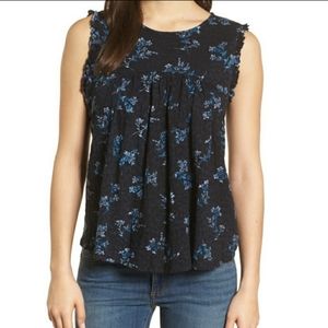 Lucky Brand Navy and Bright Blue Floral Tank Top